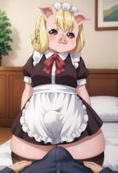 ai_generated anthro bulge bulge_through_clothing bulge_under_clothes ema_(tsuki_ga_michibiku_isekai_douchuu) futanari intersex maid_outfit maid_uniform nullacc111 pig_ears pig_girl pig_nose