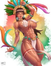 1girls 2023 abs abstract_background armband artist_signature aztec bangle big_breasts body_paint bracelet braless breasts brown_hair chel chel_(carnival) chel_(the_road_to_el_dorado) covered_nipples covering_crotch dark-skinned_female dark_skin dated dreamworks earrings female female_only fringe garments headdress headgear hi_res human indigenous kingbang kongman99 large_breasts loincloth long_hair long_nails looking_at_viewer markings muscular muscular_female muscular_thighs necklace orange_eyes pantyless pinup ring shaman sideboob solo sweat tagme the_road_to_el_dorado thick_thighs thighs toned toned_abs toned_female toned_thighs tribal tribal_markings underboob