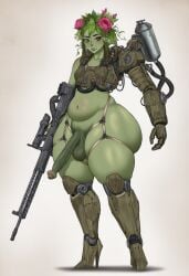 ai_assisted ai_generated armor fantasy femboy girly green_skin greyscaler holding_weapon large_penis large_testicles leaf_hair male male_only orc orc_male plant_humanoid pose solo solo_male thick_thighs weapon wide_hips world_of_lust:_the_spire