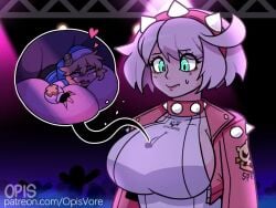 animated animation between_breasts big_breasts boobjob bouncing_breasts bridget cum cum_in_breasts digital_drawing_(artwork) elphelt_valentine futanari giantess guilty_gear guilty_gear_strive inside_breasts micro_in_cleavage micro_in_clothes moaning opis paizuri shrunken_female sound sound_warning tagme twitter_link video walking