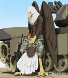 1boy alcander claws eagle gun high_resolution jako male male_only penis solo tank weapon wings