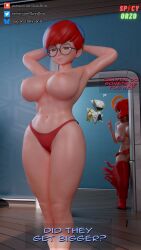 2girls 3d areolae armpits arms_behind_head big_breasts big_thighs breasts busty english_text female glasses huge_thighs large_thighs mela_(pokemon) misterorzo navel nintendo nipples penny_(pokemon) pokemon pokemon_sv thick_thighs thighs