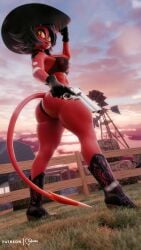 1girls 2025 2025s 2_eyes 3d 3d_(artwork) 3d_model 3d_render anthro anthro_female anthro_girl anthro_only areolae areolae_visible_through_clothing art artist_name ass black_boots black_bra black_gloves black_hair black_hair_female black_hat black_panties black_underwear boots bra bysamzan clothed clothing cloud clouds cowgirl cowgirl_boots cowgirl_hat cowgirl_outfit demon demon_girl demon_tail demongirl detailed_background digital_art digital_media digital_media_(artwork) eyes female female_anthro female_humanoid fences foxventus girl gloves grass green_grass gun hat heart heart_symbol helluva_boss humanoid humanoid_anthro humanoid_female humanoid_only jean_shorts jpeg millie_(helluva_boss) nipples nipples_visible_through_clothing panties pants red_body red_eye red_eyes red_eyes_female red_skin red_skinned_female red_tail render revolver sexy shirt short_hair short_hair_female short_shirt shorts sky solo solo_female solo_girl solo_woman sweat sweaty sweaty_body tagme teeth text transparent_clothes transparent_clothing underwear weapon white_text woman_only