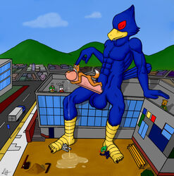 anthro avian bill_grey bird canine closed_eyes falco_lombardi fox fox_mccloud fur furry furry_ears furry_tail giant human_feet leon_powalski macro male male_only mammal micro multiple_males nintendo panther_caroso penis peppy_hare pheasant precum slippy_toad star_fox tail wolf wolf_o'donnell yaoi