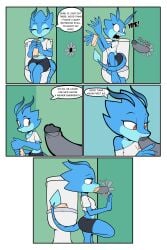 2025 2:3 absurd_res ambiguous_gender anonymous_character anthro bathroom big_penis blue_body casual_sex comic crouching dialogue exhibitionism fan_character female female/ambiguous food fourssss genitals glory_hole hi_res holding_food holding_object multicolored_body oral oral_penetration penetration penis porn_dialogue public_restroom restroom_stall scalie sega sex skitter_the_gecko sonic_the_hedgehog_(series) sound_effects surprised_face text tongue_wrap two_tone_body