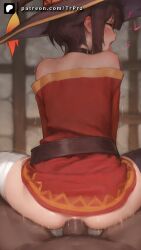 ai_generated anal anal_sex ass bottomless brown_hair clothed_female_nude_male cowgirl_position deep_penetration hat heart kono_subarashii_sekai_ni_shukufuku_wo! long_sleeves megumin moaning off_shoulder penis pov reverse_cowgirl_position rolling_eyes spread_legs thighhighs trembling trugprz