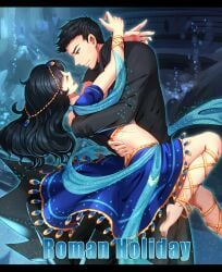 1boy 1girls aged_up arms_around_partner bare_midriff batman_(series) black_hair chain247 damian_wayne dancer dancer_outfit dancing dc dc_comics dick_grayson female genderswap genderswap_(mtf) gypsy hugging male male/female nightwing robin_(damian_wayne) robin_(dc) rule_63 straight
