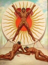 george_quaintance 1952 aztec mexican sacrifice gay yaoi male male_only gore blood 3boys traditional_media original archived_source
