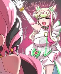 1futa 1girls big_breasts breasts breasts_jiggling closed_eyes continuation cure_kiss cure_zukyoon dialogue english_text female hi_res highres idol imminent_sex joeneko26 kimi_to_idol_precure light-skinned_female light_skin magical_girl meroron meroron_(kimi_to_idol_precure) multicolored_hair precure pretty_cure purirun purirun_(kimi_to_idol_precure) text toei_animation white_hair