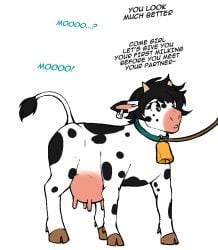 after_transformation black_body black_fur black_hair bovid bovine cattle comic cow_ears cowbell dani_(sutagaki) dialogue ear_piercing ear_tag female feral fur green_eyes hair hooves human_to_feral identity_death loss_of_dexterity loss_of_speech mammal markings mental_transformation multicolored_body multicolored_fur offscreen_character piercing simple_background solo species_transformation spots spotted_body spotted_fur sutagaki tail tail_tuft teats transformation tuft udders white_background white_body white_fur worried_look
