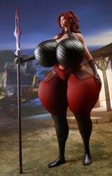 1girls alternate_version_available big_breasts big_thighs breasts female female_focus female_only huge_breasts huge_thighs large_breasts large_thighs large_tits massive_breasts massive_thighs massive_tits oc original_character red_hair renö solo solo_female solo_focus spear tagme thick_thighs thighs tight_clothing tight_pants