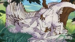 2025 amber_eyes anus ass_up brown_body brown_fur claws digital_media_(artwork) dragon feathered_wings feathers female feral flamingtitania fur furred_dragon furred_scalie genitals grass mythological_creature mythological_scalie mythology plant presenting presenting_anus presenting_pussy pussy raised_tail scalie solo tail tree white_claws wings