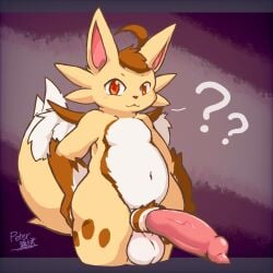 animal_genitalia animal_penis balls big_ears blush blush_lines brown_body brown_fur brown_hair brown_nose brown_tattoo canid canine canine_genitalia canine_penis chimera dots dragon facial_tuft fox fur furred_dragon furred_scalie furred_wings genitals hair hand_on_butt hand_on_leg hi_res himo himo_peter0409 khaki_fur khaki_tail knot knot_in_sheath looking_at_viewer male mammal mythological_creature mythological_scalie mythology orange_eyes penis question_mark scalie sheath smile solo standing tattoo tuft white_balls white_wings wings
