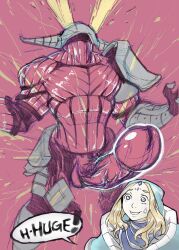 1boy 1girls 2d armor big_penis blonde_female blonde_hair blue_eyes crystal_maiden dota dota_2 erect_penis erection female horny huge_cock imminent_sex large_penis male muscular muscular_male penis red_body rylai_the_crystal_maiden scarlett-freyja speech_bubble sven_the_rogue_knight sweatdrop thick_penis veiny_penis