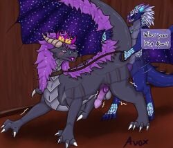 absurd_res anal anal_sex anthro anthro_on_feral ass avox avox_(artist) balls big_butt black_body blush bodily_fluids claws dialogue digital_media_(artwork) doggy_style dominant dominant_anthro dragon duo erection european_mythology feral from_behind_position fur galaxy_(dragon) genitals grey_body hair hi_res horn icewing_(wof) knot male male/male male_penetrated male_penetrating male_penetrating_male membrane_(anatomy) membranous_wings mythological_creature mythological_scalie mythology nightwing_(wof) nude open_mouth penetration penile penis pherodrake purple_body purple_fur purple_hair scales scalie sex simple_background size_difference small_dom_big_sub smile solo speech_bubble submissive submissive_feral tail teeth text thrusting tongue western_dragon white_body wings wings_of_fire zoophilia