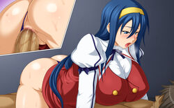 anus ass blue_hair breasts censored clothed_sex clothing female himemiya_chikane huge_breasts kannazuki_no_miko panties penis sex tomite vaginal_penetration