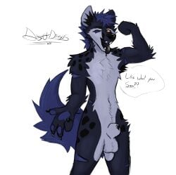 absurd_res angel_dingoofdingos animal_genitalia anthro ball_tuft balls biceps canid canine canis dingo dingoofdingos dominant dominant_male flexing fully_sheathed genitals hi_res hyena knot looking_at_viewer male mammal muscular muscular_male one_eye_closed sheath simple_background solo solo_focus spots spotted_hyena teeth tongue tongue_out tuft wink winking_at_viewer