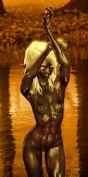1girls 3d breasts drow female nipple_piercing nipples nude petite pointy_ears pussy small_breasts solo thin tritiumcg white_hair