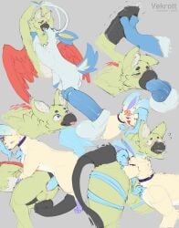 absurd_res anal animal_genitalia avian balls beak big_balls big_penis blush eeveelution femboy generation_4_pokemon generation_6_pokemon genitals gryphon hi_res kissing knot leafeon male male/male mythological_avian mythological_creature mythology nintendo oral penis pokemon pokemon_(species) rimming sex sheath snout sylveon vekrott wings