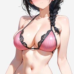 2025 ai_generated belly black_hair_female blue_earrings closed_mouth instagram meta mouth_closed not_porn pink_cheeks pink_lingerie ten01c tummy unknown_character white_background