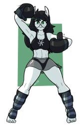 1girls abs alternate_version_available animal_ears armpits athletic athletic_female athletic_wear bare_midriff black_bra black_hair black_panties black_skirt boxing boxing_gloves clothed clothing dog_ears eyewear female female_focus female_only front_view glasses green_eyes homestuck jade_harley muscular muscular_female netto-painter panties pose see-through_clothing shin_guards simple_background smile solo solo_female solo_focus sports_bra standing tagme thenettz_(artist) thighs toes white_body white_skin