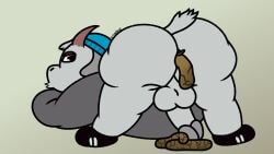 anthro ass ass_up balls beanie billy_(gassy's_gas_'n_stuff) cringebird feces feces_on_ground feces_pile furry gassy's_gas_'n_stuff goat hoodie male on_stomach penis scat scat tagme