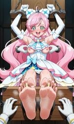 1girls ai_generated barefoot breasts cure_prism feet female foot_fetish foot_focus green_eyes heroine_in_trouble hirogaru_sky!_precure kite_gt light-skinned_female light_skin magical_girl nijigaoka_mashiro nipples panties pink_hair precure pretty_cure restrained soles striped_panties tickle_torture tickling toei_animation toes twintails