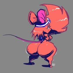 anthro back big_ass big_butt blue_leotard fur leotard mouse mouse_tail murid orange_fur rodent simple_background solo_anthro sue_stacy tmgthejust