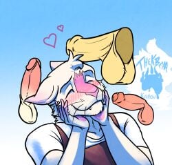 absurd_res anthro balls blush disembodied_penis foreskin genitals happy heart_symbol hi_res humanoid_genitalia humanoid_penis male male/male male_anthro penis surrounded_by_penis thekinkybear uncircumcised whiskers