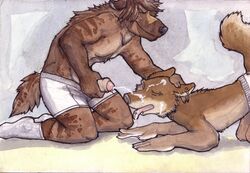 2boys all_fours canine cum cum_on_face cumshot facial facial_cumshot fox fur furry furry_ears furry_only furry_tail gay hyena itreyu kneeling male male_only masturbation nitrogen orgasm penis piercing socks tail uncut underwear watercolour yaoi