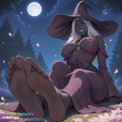 2025 ai ai_art ai_generated black_skin color colored elden_ring elden_ring_nightreign feet female foot_focus fromsoftware nipples osirix recluse_(nightreign) self_upload soles soles_female stable_diffusion toes uncensored uncensored_nipples white_hair