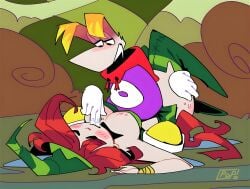 2d betilla_(rayman) fingers_in_mouth forest_background laying_down male male_on_top nymph_(rayman) paizuri_invitation popthesnowman rayman rayman_(series) ubisoft