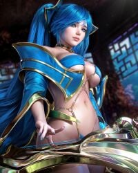 1girls 3d blue_bikini blue_eyes blue_hair blue_nails breasts clothing female female_focus female_only large_breasts league_of_legends legs light-skinned_female light_skin lips long_hair looking_at_viewer makeup nail_polish pinup riot_games sevenbees skimpy_bikini skimpy_swimwear solo solo_female sona_buvelle standing strap_bikini swimsuit swimwear tied_hair twintails very_long_hair
