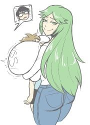bayonetta bayonetta_(character) between_breasts big_breasts face_in_breasts head_between_breasts hug huge_breasts kid_icarus mindwipe palutena pit_(kid_icarus) planetofjunk size_difference smothering tagme