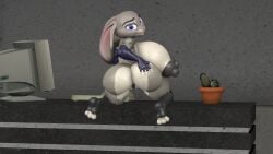3d anthro big_ass big_nipples black_nipples cactus computer computer_keyboard computer_monitor desk feet female female_only gloves hand_on_butt josh-u4 judy_hopps lagomorph leporid mammal presenting_anus presenting_ass presenting_hindquarters presenting_pussy puffy_areola puffy_nipples rabbit shortstack smile smiling socks toes zootopia