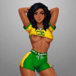 ai_generated brazil brazilian breasts breasts_out clothed clothing_lift dark-skinned_female dark_skin