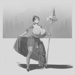 1girls breasts breasts_bigger_than_head dress female huge_breasts non_navi spear tagme weapon