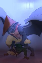 anal anal_sex bat blood canine fangs fox gay halloween male original_characters patto penetration piercing pyramid_head_(cosplay) silent_hill wings