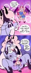 1futa 1girls anthro artist_logo artist_name background belphegor_(helluva_boss) blush blush_lines candle colored comic demon_girl demon_wings dialogue dickgirl energy_drink female furry futa_on_female futa_sans_pussy futa_with_female futanari giantess goat_girl helluva_boss horns intersex motion_lines multi_eye oc scalie size_difference smaller_futa spindlehorse_toons steam thirstspace vaginal_penetration vivienne_medrano vivziepop wet_pussy