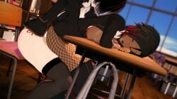 3d 3d_animation 3d_model animated black_hair black_lipstick black_nails classroom cum cumming cumming_in_pussy cumming_inside cumming_while_penetrating dark-skinned_female dark_nipples dark_skin desk dezerbitch drooling exposed_breasts fishnet_stockings futa_on_female futanari large_breasts longer_than_10_seconds nipple_piercing no_sound oc original_character race_swap ruby_rose rwby school school_uniform schoolgirl schoolgirl_uniform shorter_than_30_seconds sitting sitting_on_chair sleeping tagme tan_body tan_skin video