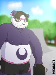 alp_(tokyo_afterschool_summoners) bear blurred_background blurry_background boxers bulge cap chubby furry furry_only mkaiast nipples panda shirtless skateboard solo_male tokyo_afterschool_summoners underwear