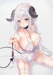 1girls :o absurd_res absurdres ahshi_(yingchuan_songshu) areolae belly belly_button black_collar black_horn black_horns blush blush blushing_female bra breasts brown_eyes brown_eyes_female cleavage cleft_of_venus collar collarbone curved_horn curved_horns demon_girl demon_horns demon_tail dot_nose elbows eyebrows_visible_through_hair female female_focus female_only fingernails fingers garter_straps groin hair_ornament hair_ornaments half_naked head_tilt high_resolution highres horn horns hourglass_figure knees lace_bra lace_lingerie lace_thighhighs lace_underwear laced_bra laced_underwear large_breasts legs legs_apart legs_spread light-skinned_female light_skin lingerie lips long_hair looking_at_viewer nail nail_polish naked naked_female navel nipples nude nude_female open_mouth original original_art original_artwork original_character original_characters pink_fingernails pink_nail pink_nail_polish pussy shoulders sideboob simple_background sitting sitting_on_floor sitting_on_ground slender_body slender_waist slim_girl slim_waist solo spread_legs tail thick_thighs thighhighs thighs thin_waist tilted_head underwear upper_body v-line white_background white_bra white_eyebrows white_garter_straps white_hair white_hair_female white_lace white_lingerie white_thighhighs white_underwear wide_hips