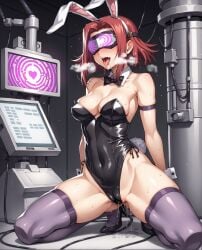 1girls ahe_gao ai_generated brainwashing breasts bunny_ears bunny_girl change_in_common_sense cleavage code_geass covered_navel detached_collar female heavy_breathing high_heels kallen_stadtfeld laboratory leotard mind_control notreallyhere playboy_bunny pussy_juice saliva side-tie_leotard skindentation solo thighhighs tongue visor