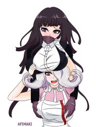 afimaki alternate_version_available breasts breasts_on_head danganronpa danganronpa_2:_goodbye_despair danganronpa_3 groping groping_breasts kimura_seiko large_breasts multiple_girls straight_hair super_danganronpa_2 tsumiki_mikan wearing_others_clothes