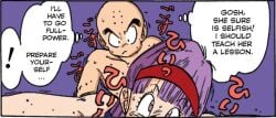 1boy 1boy1girl 1girls bald bald_man black_eyes bottomless breasts breasts_out bulma_briefs bulma_briefs_(frieza_saga) coloured comic_panel completely_nude_male crop_top crop_top_lift doggy_style doggy_style_position doujinshi dragon_ball dragon_ball_z english_text fan_colored female forehead_markings hairband krillin kuririn lilac_eyes lilac_hair male moaning muscular muscular_male naked naked_male naked_male_with_half_naked_female nipples nude nude_male ogata_satomi older_female older_woman_and_younger_boy open_eyes panting partially_clothed purple_eyes purple_hair sex sex_from_behind size_difference vaginal_penetration younger_male