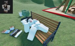 1girls 3d barefoot bench big_breasts clothes_on_floor completely_nude completely_nude_female female female_only full_body masturbation naked naked_female ninjashyper2 nude nude_female park park_bench public public_nudity reference_image roblox roblox_avatar robloxian self_upload solo solo_female tagme