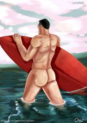 ass ass_focus back_muscles beach dilf gremlinshoard medic_(team_fortress_2) naked ocean outdoor_nudity pinup surfing team_fortress_2 tf2 wet_body