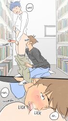 2boys artist_request ass ass_lick blush bubble_ass bubble_butt eona_(artist) erect_penis erection exhibitionism femboy gay gay_sex horny library licking licking_ass male male/male male_only moan moaning pants pants_down tongue tongue_out yaoi
