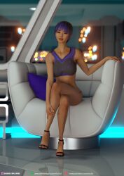 1girls 2020 3d asian asian_female black_hair dyed_hair female female_only futuristic_clothing indoors large_breasts lipstick lm3d looking_at_viewer original_character purple_hair red_lipstick sally_(lm3d) sci-fi science_fiction seated sitting slushe_(website) solo solo_female two-tone_hair