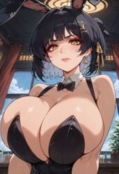 1girls ai_generated big_breasts breasts bunny_ears bunnysuit cleavage cute female female_rover_(wuthering_waves) giant_breasts huge_breasts hypet leotard rover_(wuthering_waves) short_hair solo standing tagme upper_body video_games wuthering_waves